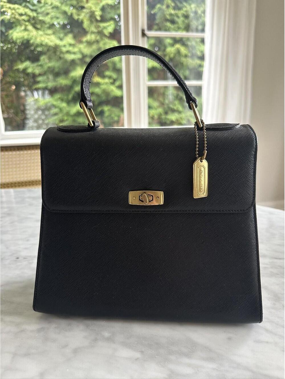 Vintage COACH Gramercy Bag  7002 Black Leather Top Handle Made in Italy Rare